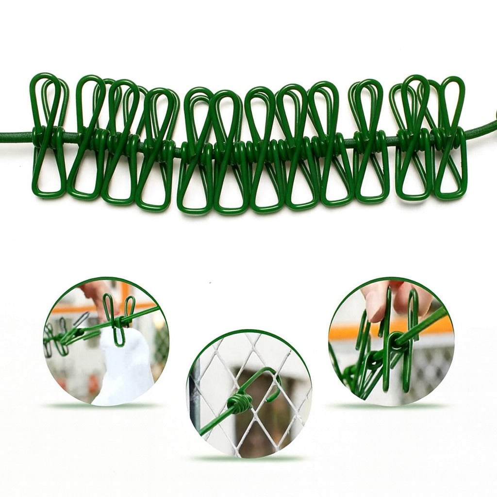Adjustable Clothes Drying Rope with 12 Windproof Clips, Portable Laundry Line Hooks Adjustable Clothes Drying Rope with 12 Windproof Clips, Portable Laundry Line Hooks