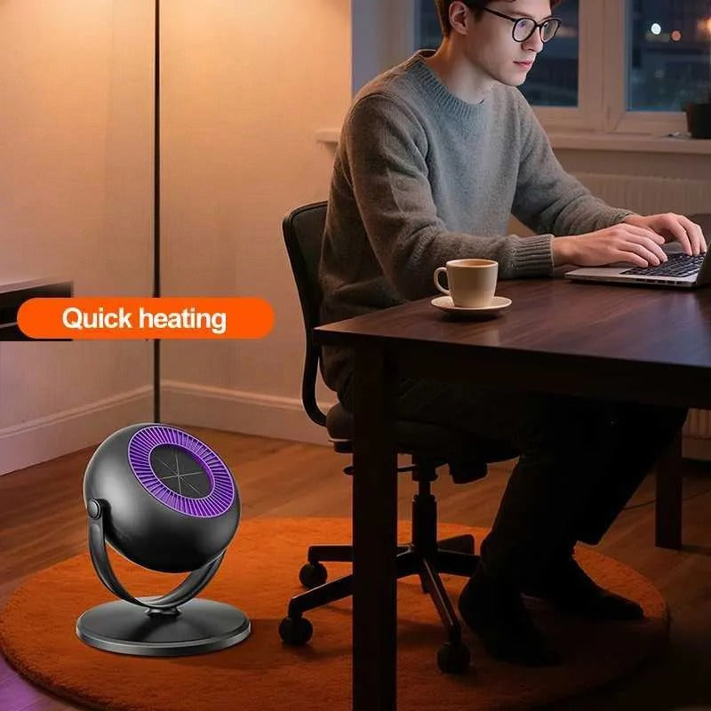 A Man is working by placing Adjustable Floor Standing Heater near to him.