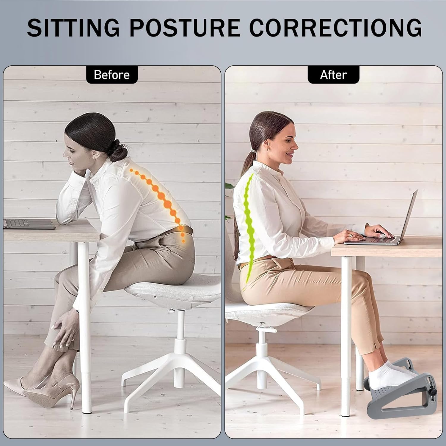 A Person Resting On the Adjustable Footrest Massager Stool At Office.