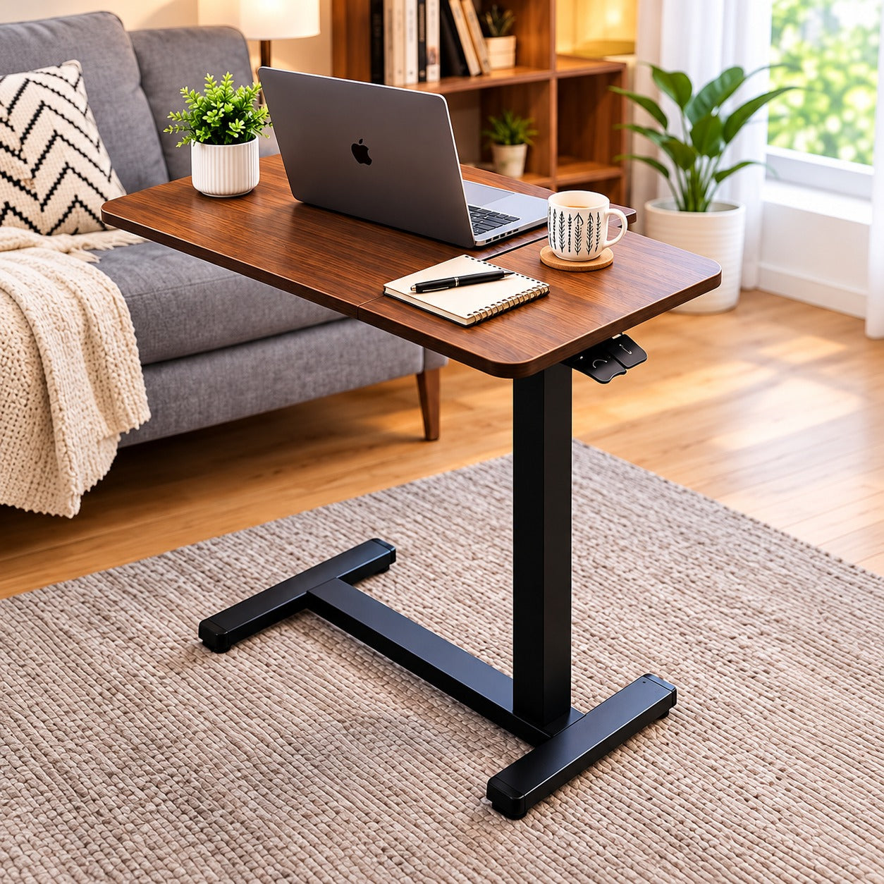 Adjustable Laptop Desk with Laptop Placed in a Living Area.