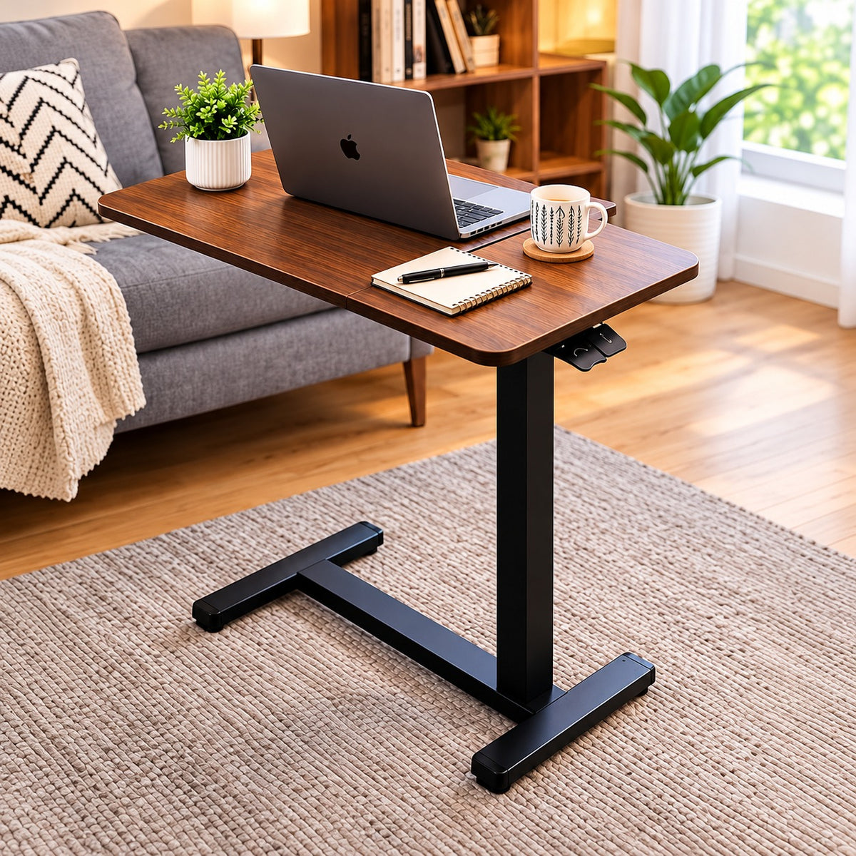 Adjustable Laptop Desk with Laptop Placed in a Living Area.