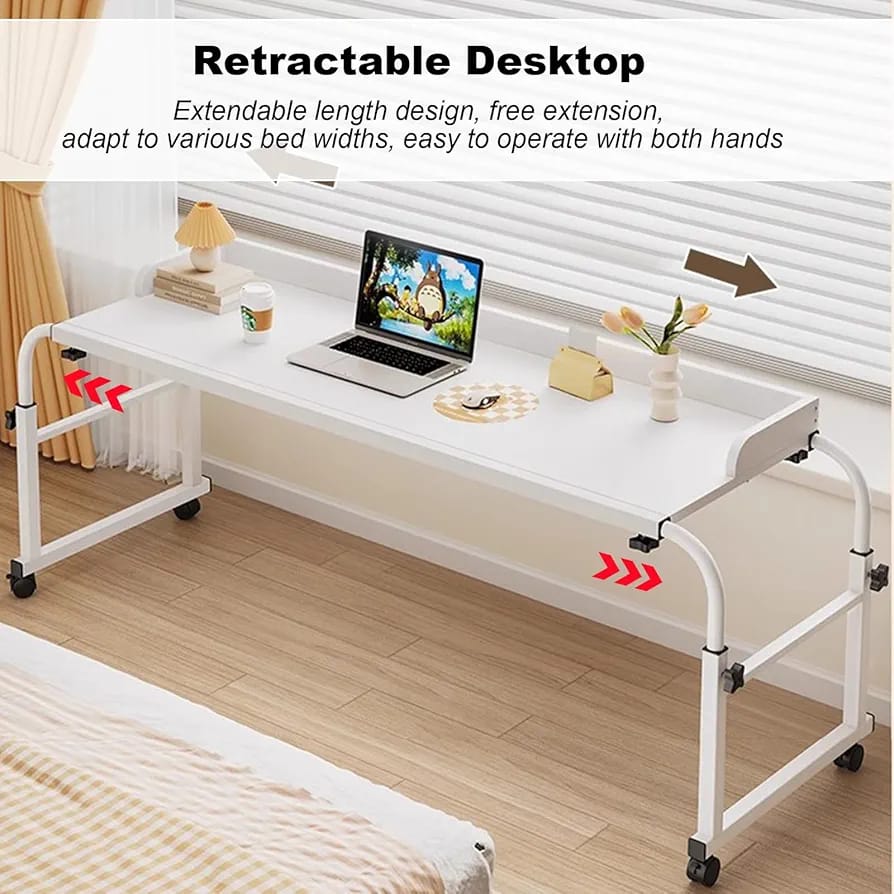 Adjustable Overbed Table With Laptop  is Placed on the Side Of Bed.