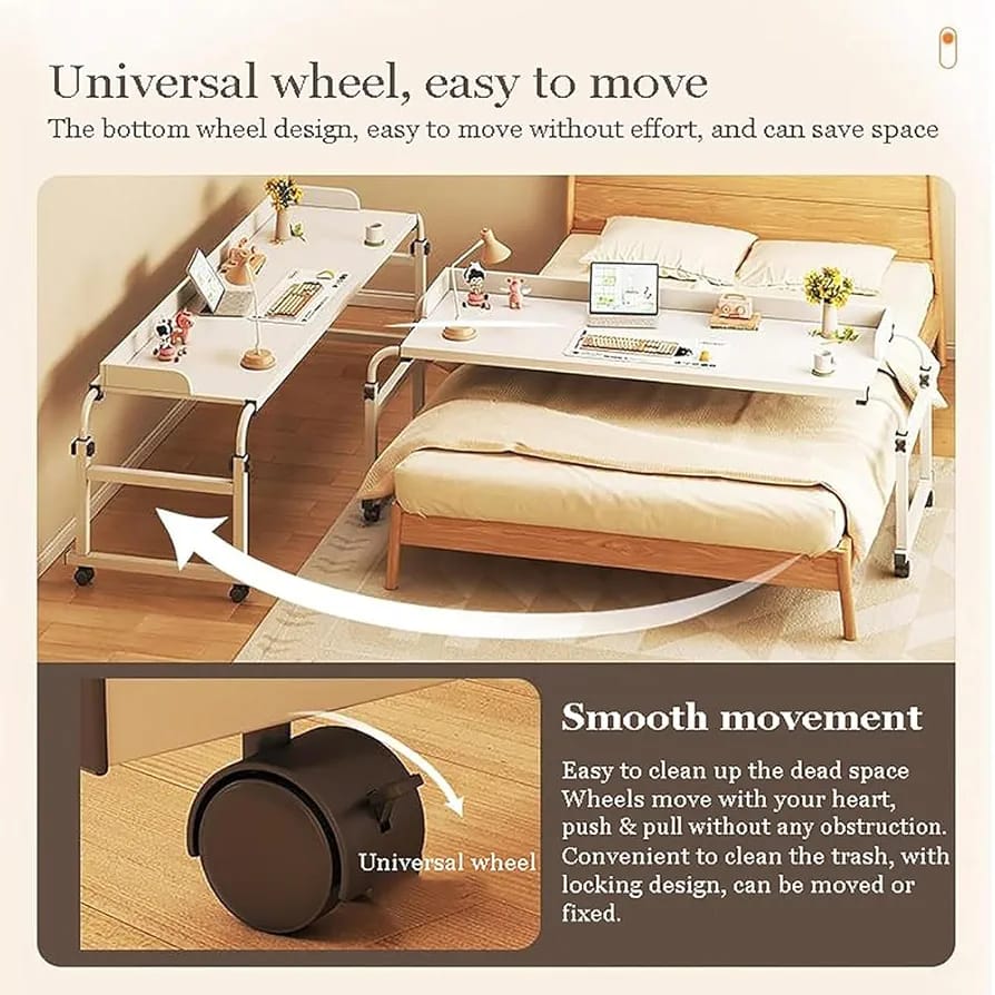 Adjustable Overbed Table is Placed Above Bed.