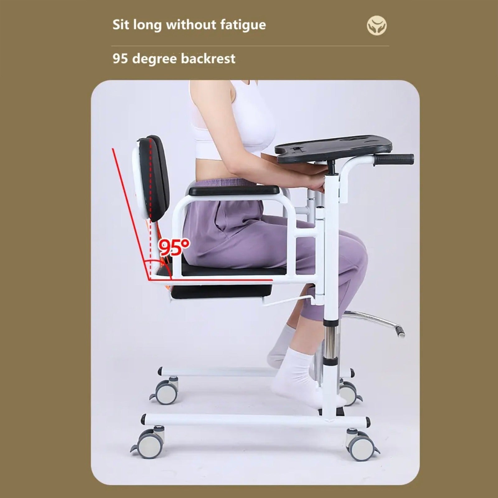 Angle Demonstration of Adjustable Patient Lift Transfer Chair.