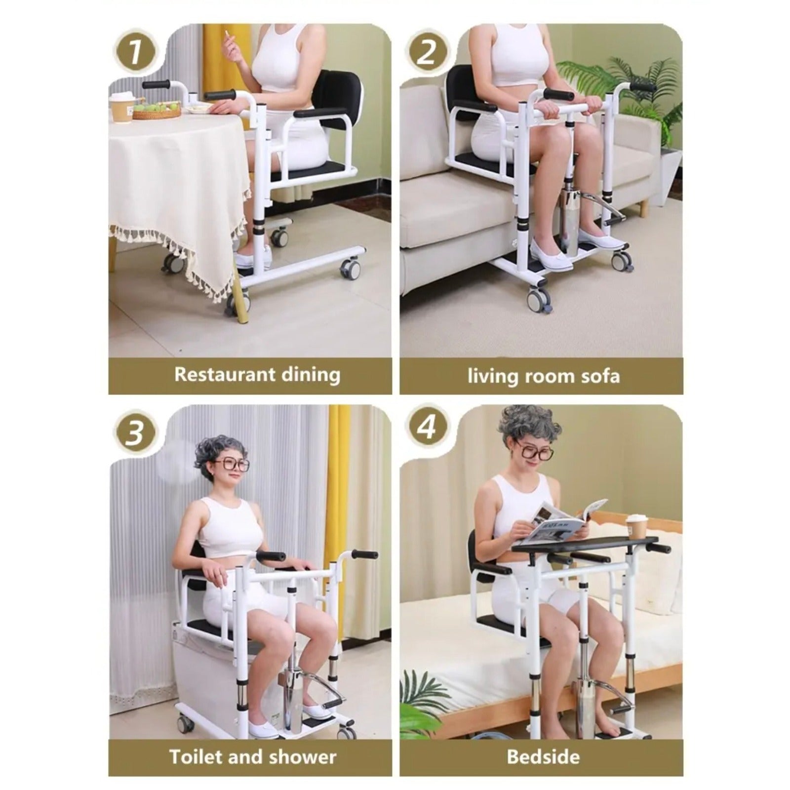 Multi-usage scenarios of Adjustable Patient Lift Transfer Chair.
