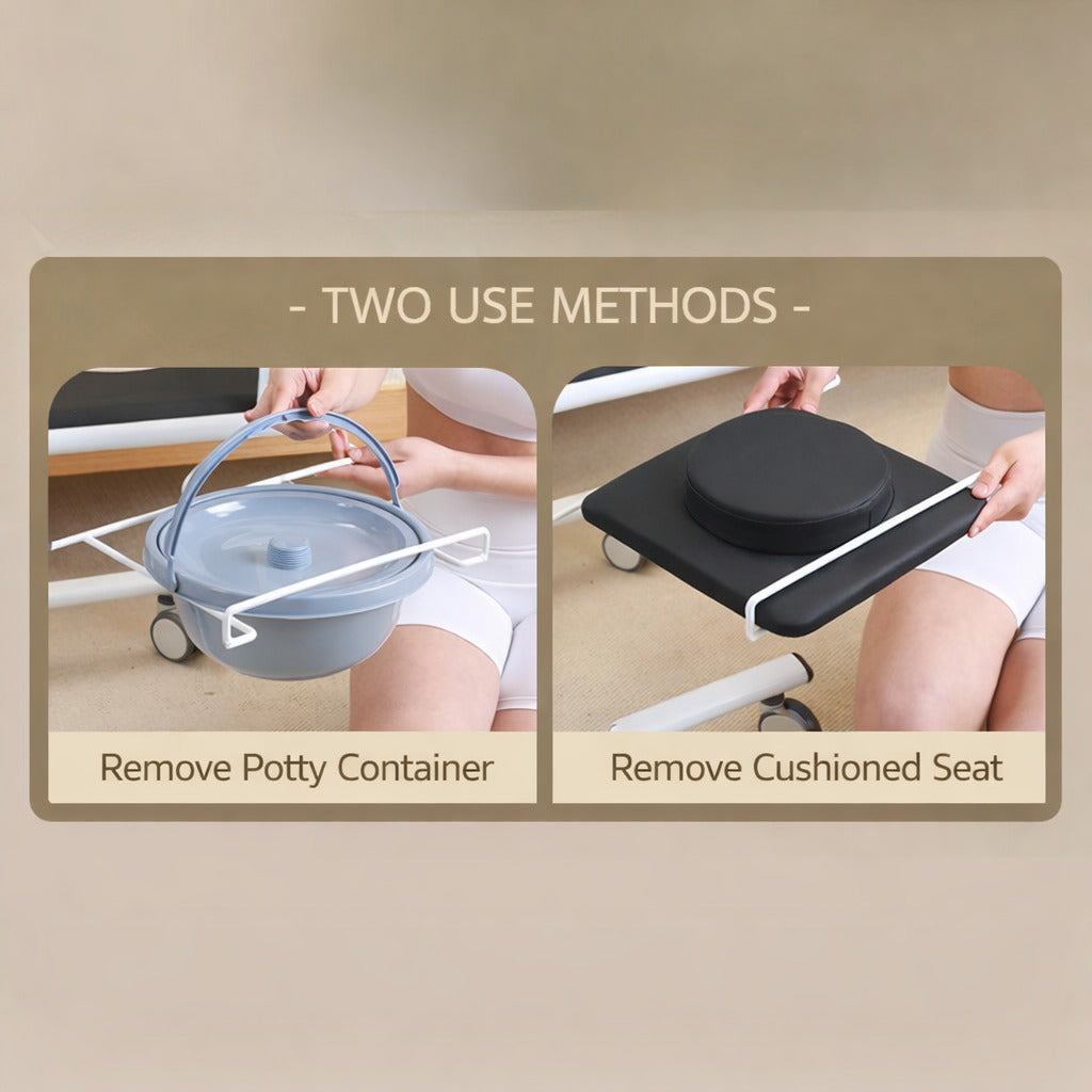 A person is Demonstrating the Two Use Methods of Adjustable Patient Lift Transfer Chair.
