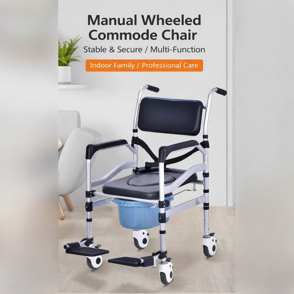 An Adjustable Shower Commode Chair with Wheels