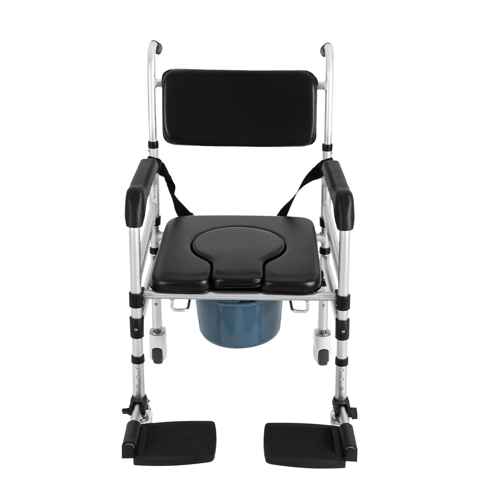 Adjustable Shower Commode Wheel Chair, Portable Bath & Toilet Chair for Elderly & Disabled Adjustable Shower Commode Wheel Chair, Portable Bath & Toilet Chair for Elderly & Disabled