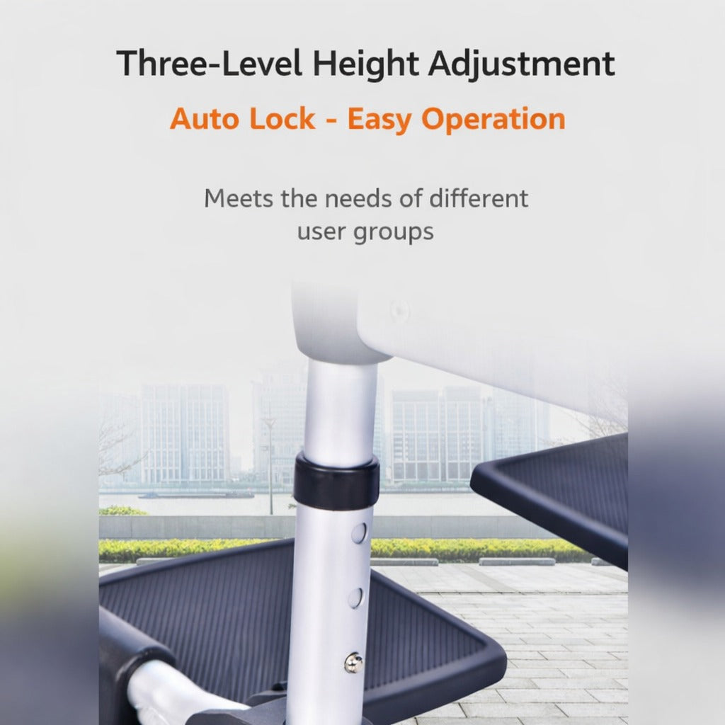 Three Level Height Adjustment of Adjustable Shower Commode Chair with Wheels.