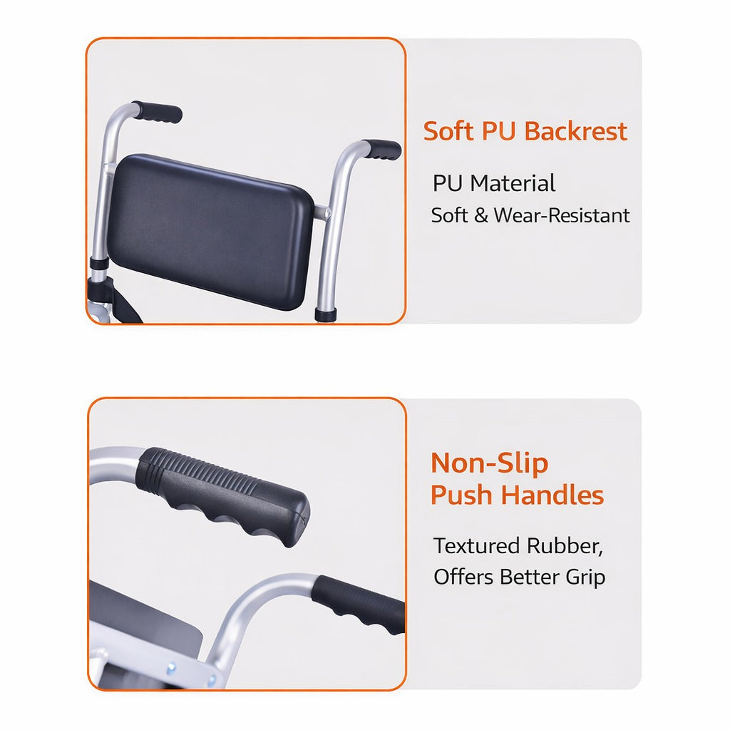 Parts Features of Adjustable Shower Commode Chair with Wheels.