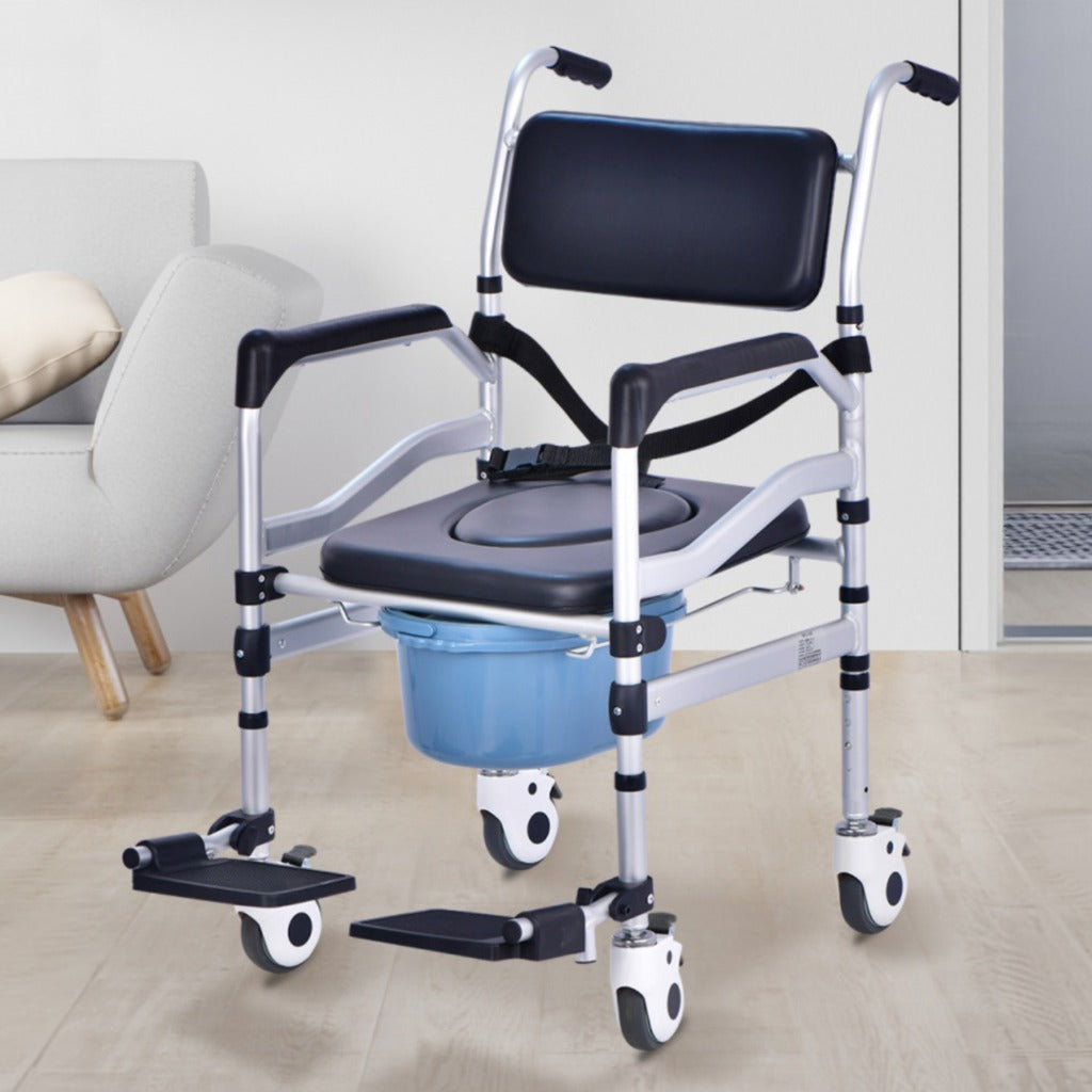 Adjustable Shower Commode Wheel Chair, Portable Bath & Toilet Chair for Elderly & Disabled Adjustable Shower Commode Wheel Chair, Portable Bath & Toilet Chair for Elderly & Disabled