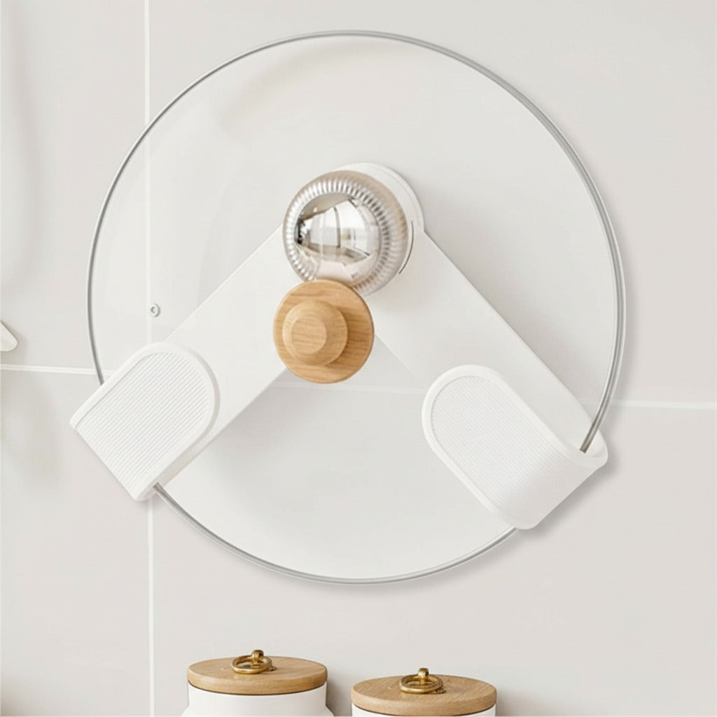 Adjustable Wall Hook holding a lid.