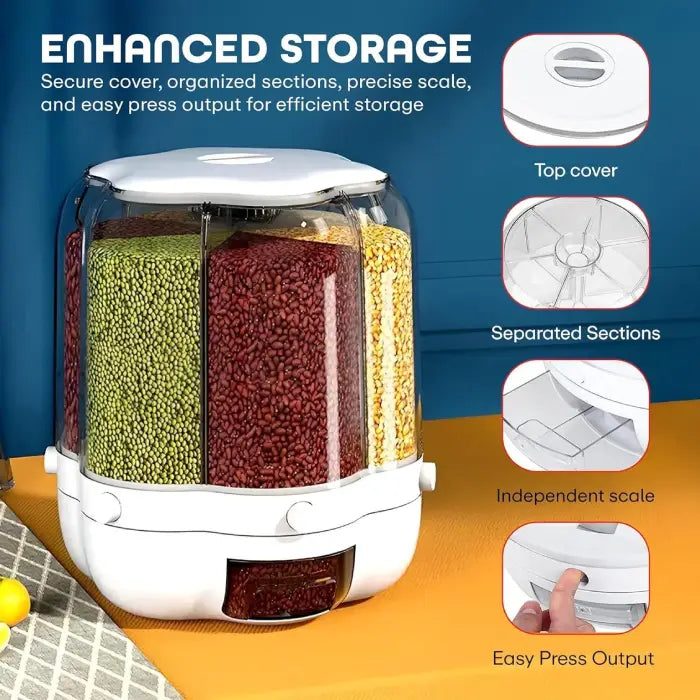 10L Rotating Rice Barrel Multi-Grain Storage Container – 360° Airtight