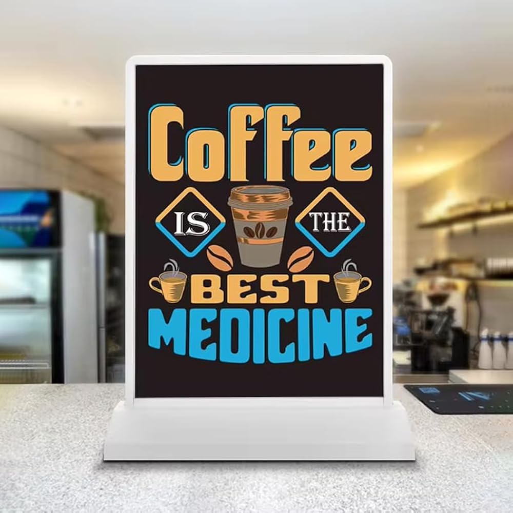 A Desktop Double Sided Display Advertising Light Box with Coffee Ad.