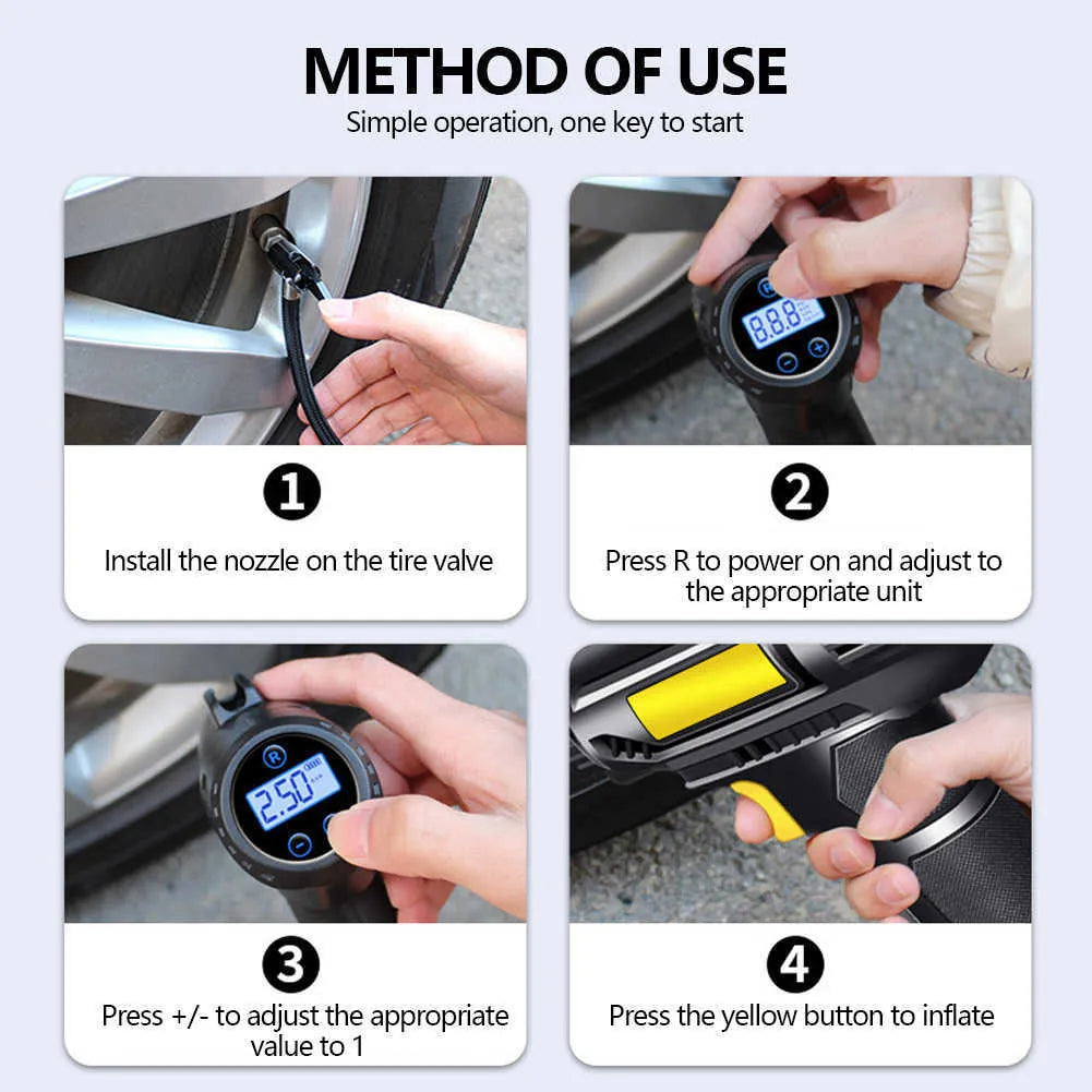 Tire Inflator with LCD Display, Digital Air Compressor Pump for Cars, Bikes & Inflatables Tire Inflator with LCD Display, Digital Air Compressor Pump for Cars, Bikes & Inflatables