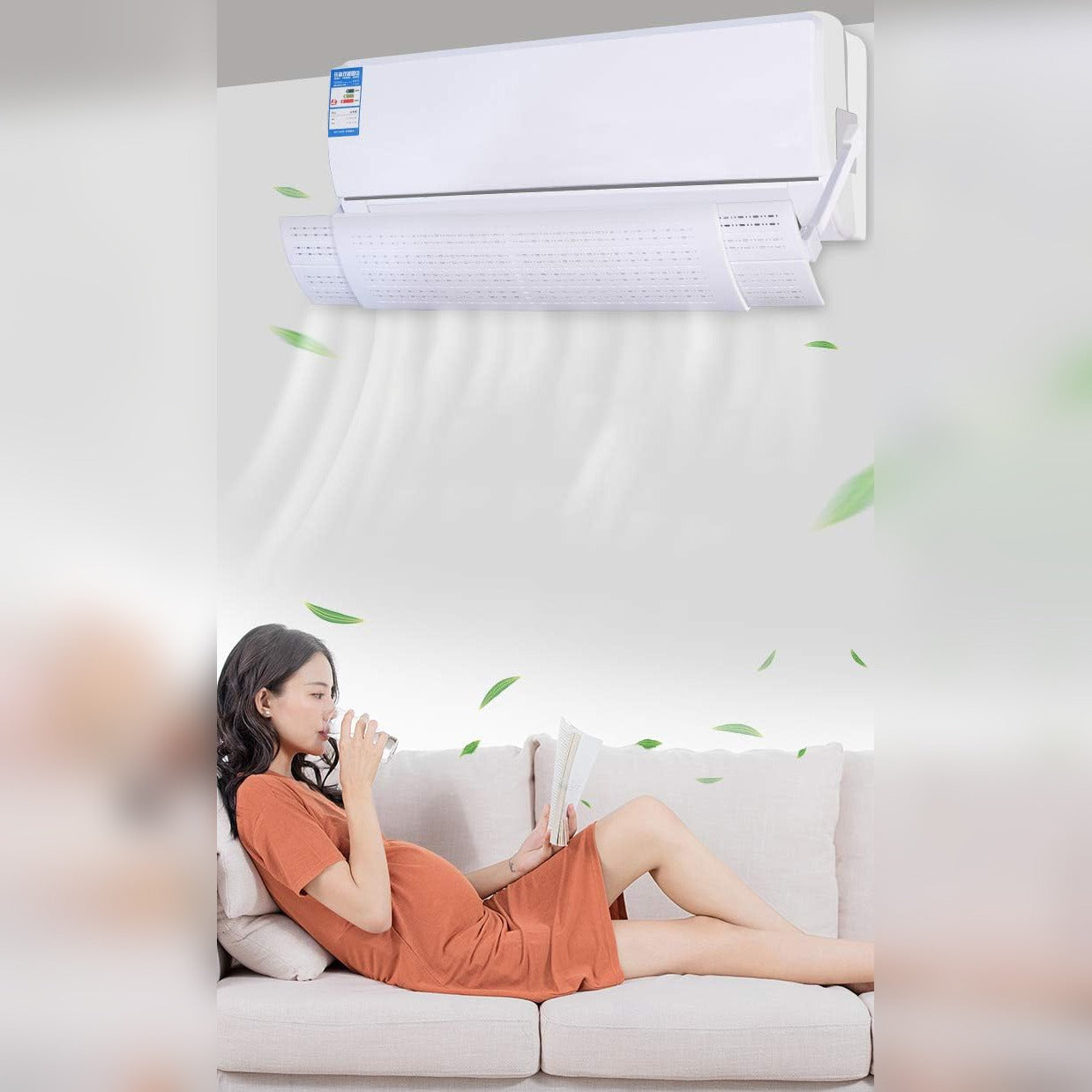 A Women enjoying in Living Area By Setting Air Conditioner Windshield on AC.