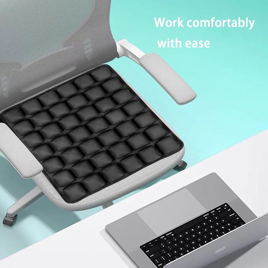 An Air Seat Cushion is Kept on a Office Chair.