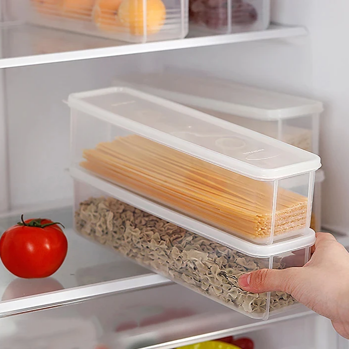 A Person is Keeping Airtight Rectangular Storage Box With Food Items in a Referigerator.