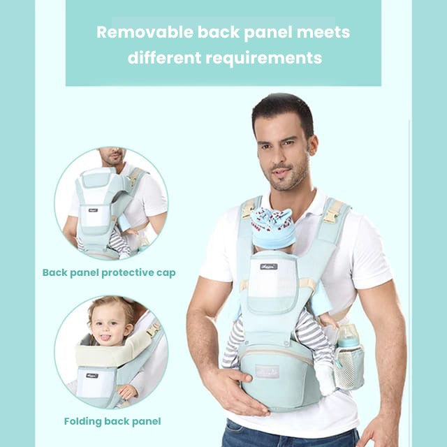 All-Position Baby Carrier with removable back panel features