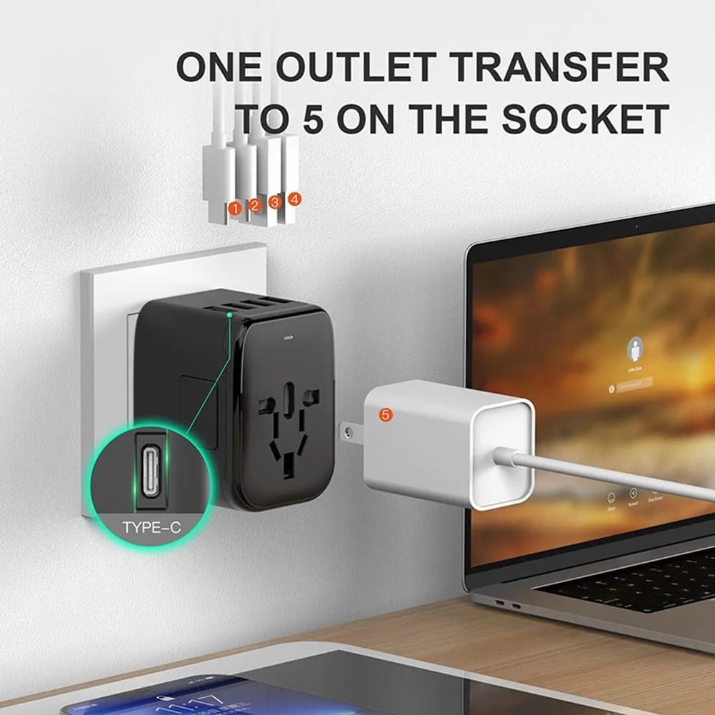 All-in-One Universal Travel Adaptor with Multiple USB Ports with c port