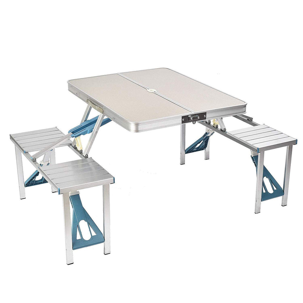 Aluminum Picnic Table, 4-Seater Folding Suitcase Camping Table with Bench Aluminum Picnic Table, 4-Seater Folding Suitcase Camping Table with Bench