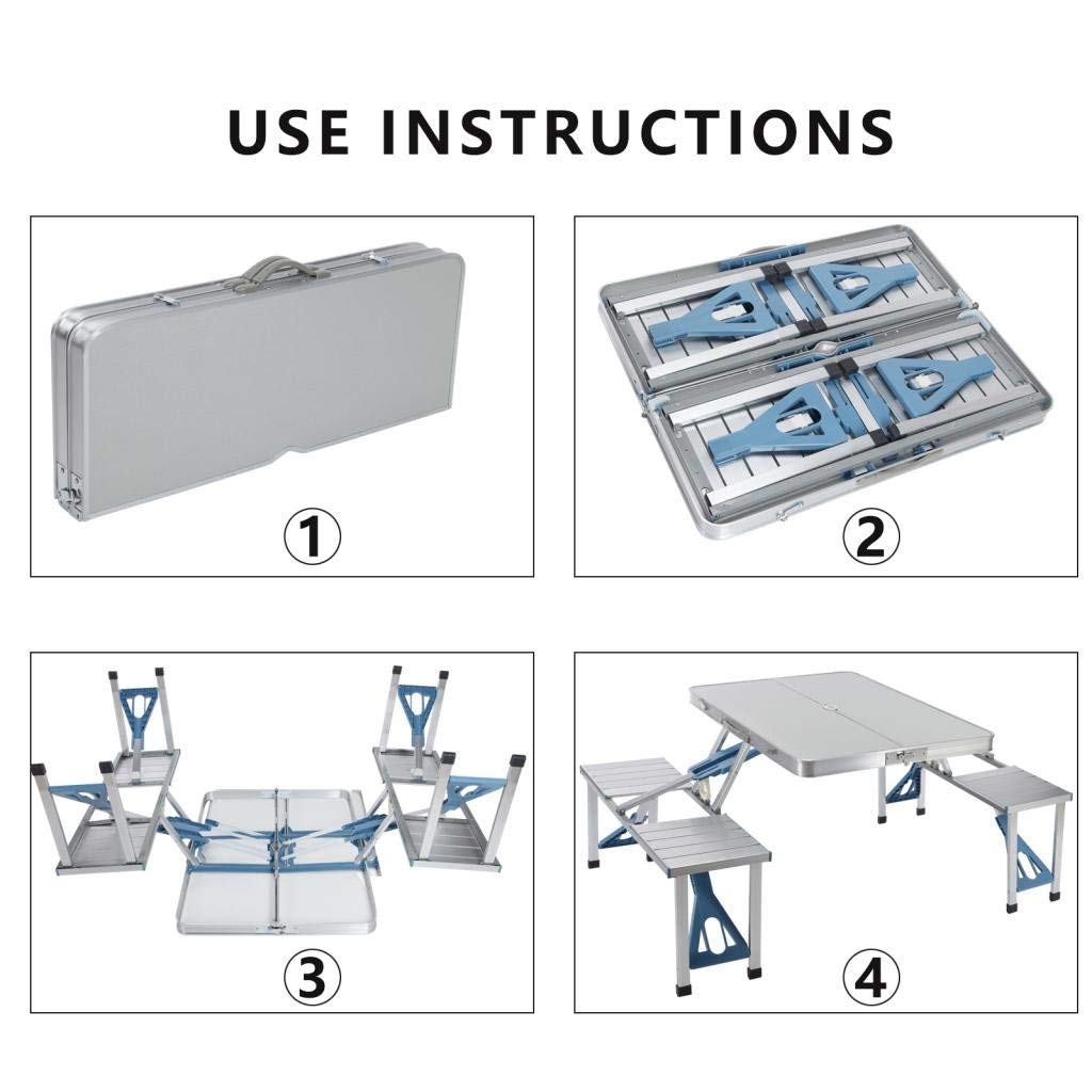 Aluminum Picnic Table, 4-Seater Folding Suitcase Camping Table with Bench Aluminum Picnic Table, 4-Seater Folding Suitcase Camping Table with Bench