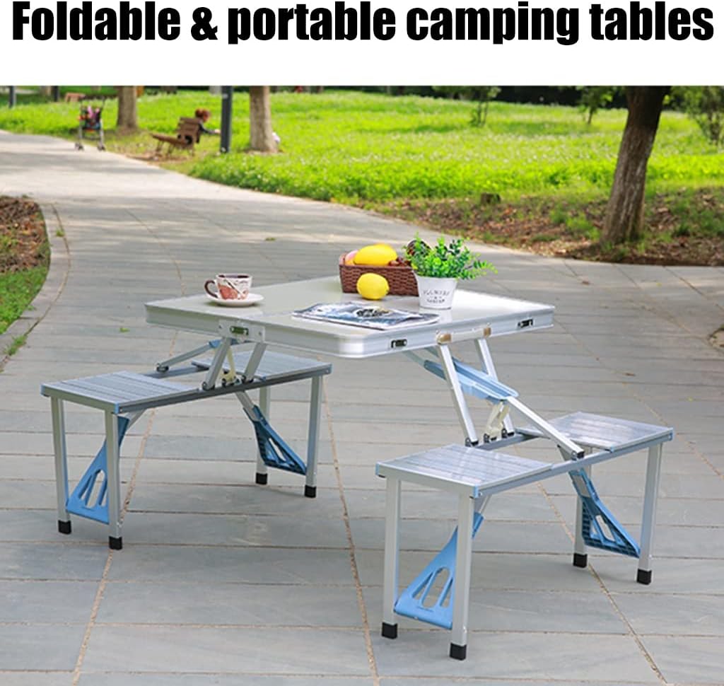 Aluminum Picnic Table, 4-Seater Folding Suitcase Camping Table with Bench Aluminum Picnic Table, 4-Seater Folding Suitcase Camping Table with Bench