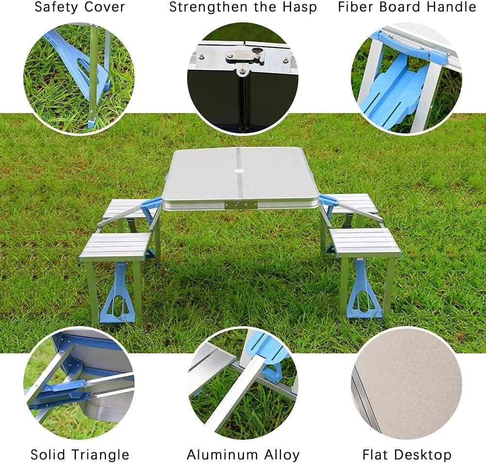 Aluminum Picnic Table, 4-Seater Folding Suitcase Camping Table with Bench Aluminum Picnic Table, 4-Seater Folding Suitcase Camping Table with Bench