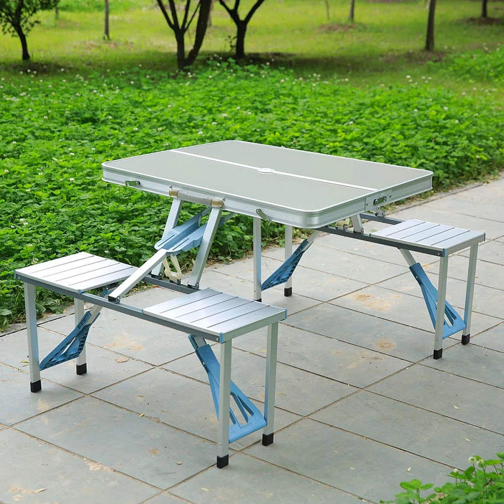 Aluminum Picnic Table, 4-Seater Folding Suitcase Camping Table with Bench Aluminum Picnic Table, 4-Seater Folding Suitcase Camping Table with Bench