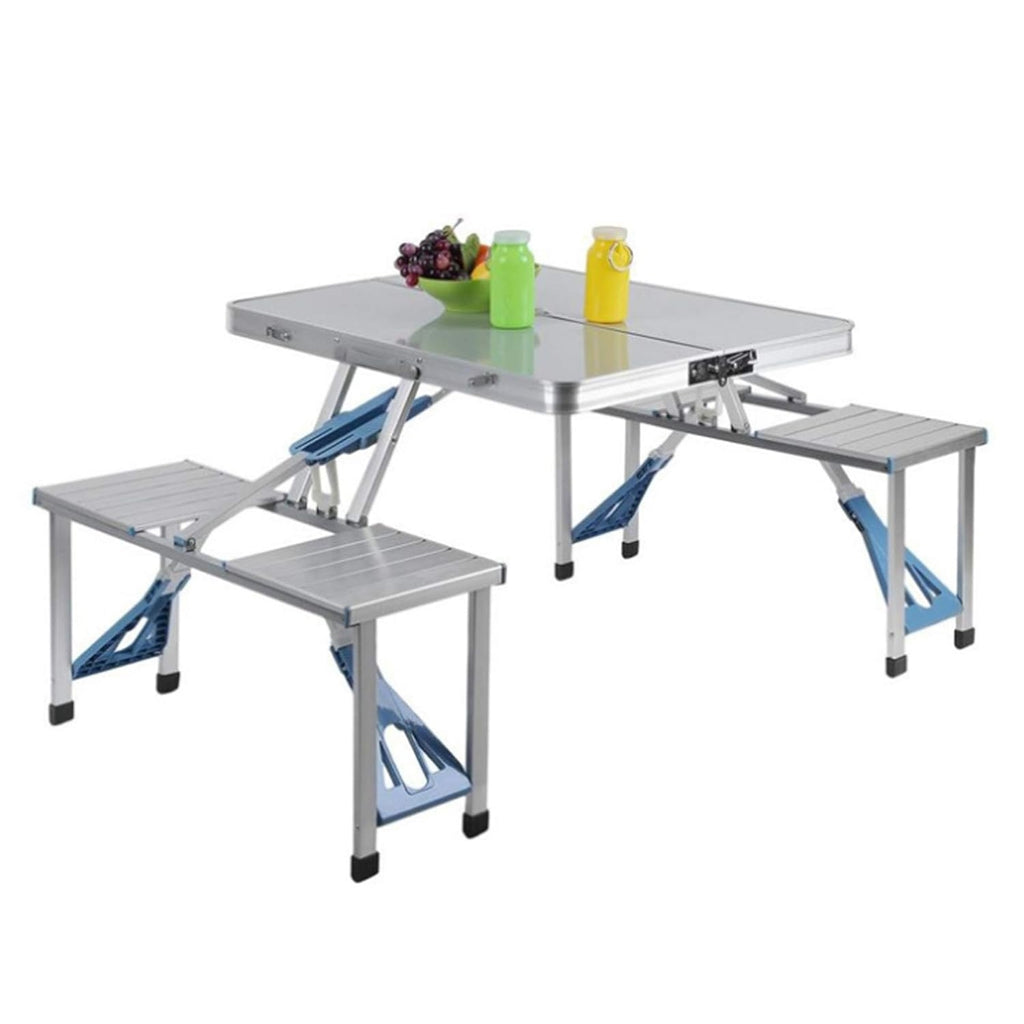 Aluminum Picnic Table, 4-Seater Folding Suitcase Camping Table with Bench Aluminum Picnic Table, 4-Seater Folding Suitcase Camping Table with Bench