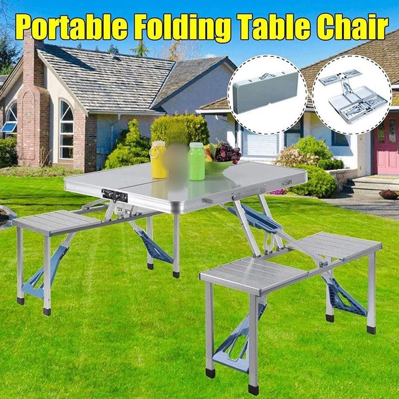 Aluminum Picnic Table is Set Up For Picnic.