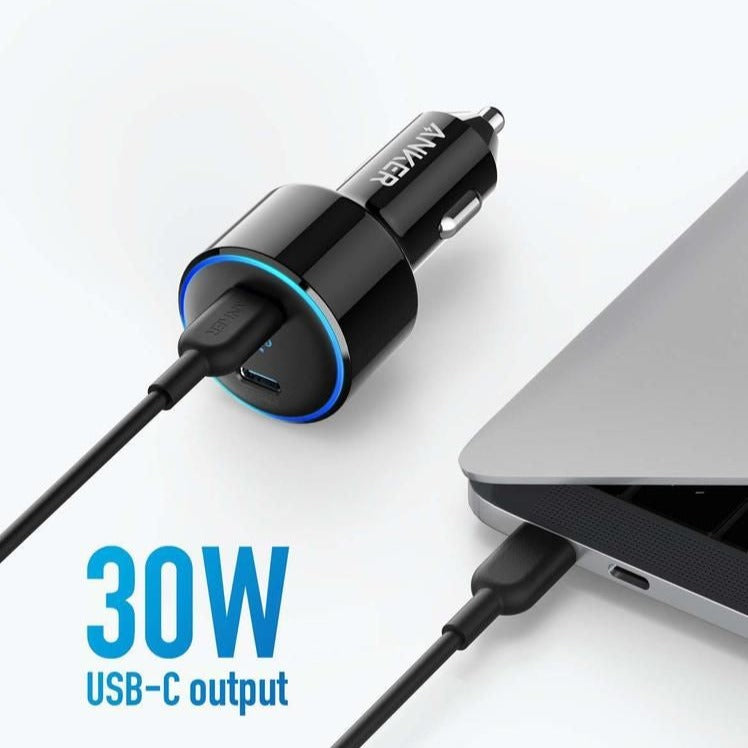 Duo 48W Car Charger with 2 USB-C PowerIQ 3.0 Ports plugged into a laptop