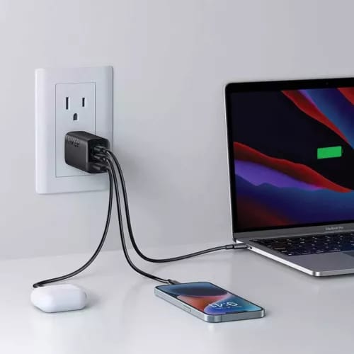 Phone, Laptop, Airpod is Plugged Using Anker 366 Charger (67W) Series 3 - A2674K11.