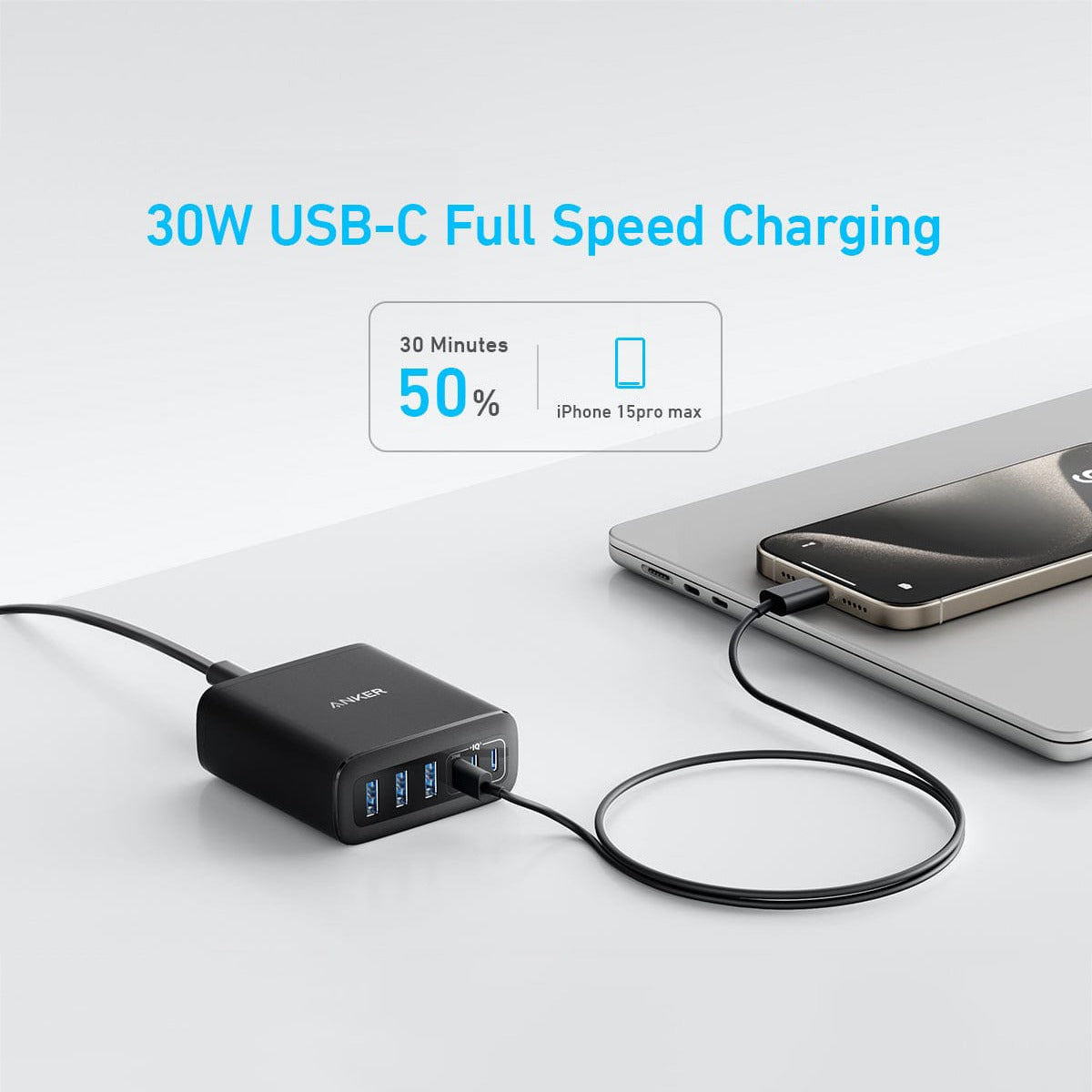 Mobile devices charging simultaneously using Anker 6-Port Multi-Device Fast Charger