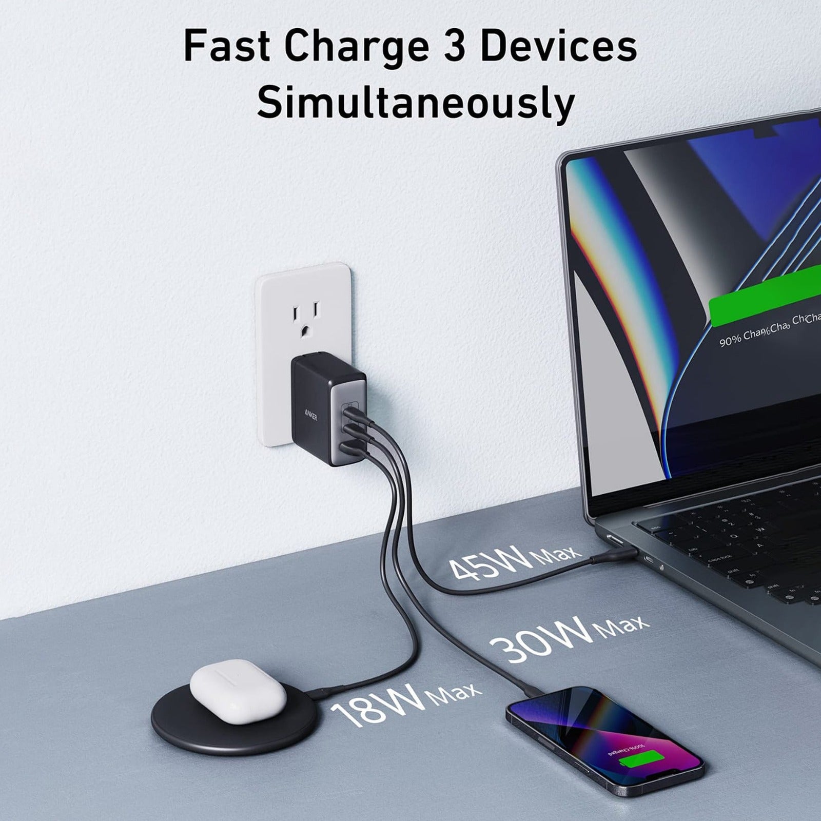 Airpod, Mobile Phone, Laptop is Connected to Anker 736 Charger (Nano II 100W) - A2348K21