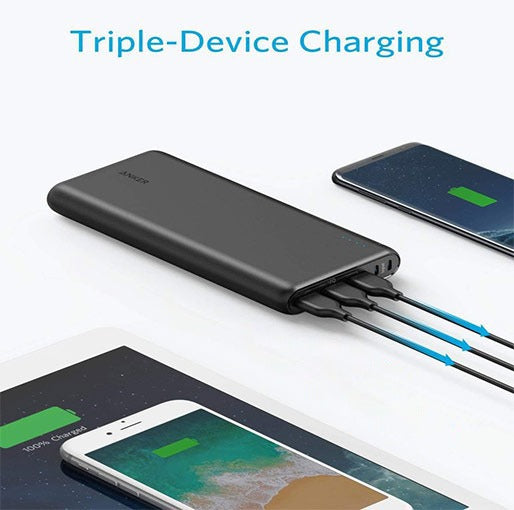 The Anker PowerCore 26800mAh Power Bank supports triple device charging