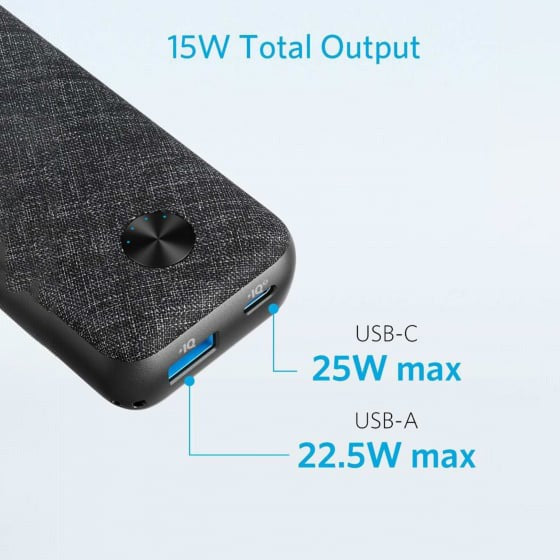 Anker PowerCore Metro 10000mAh Fast Charging Power Bank showcasing 25W USB-C and 22.5W USB-A ports