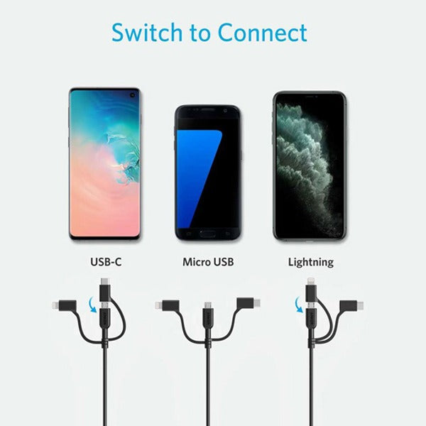 Anker PowerLine II 3-in-1 Cable with Micro USB, USB-C, and Lightning Connector Anker PowerLine II 3-in-1 Cable with Micro USB, USB-C, and Lightning Connector