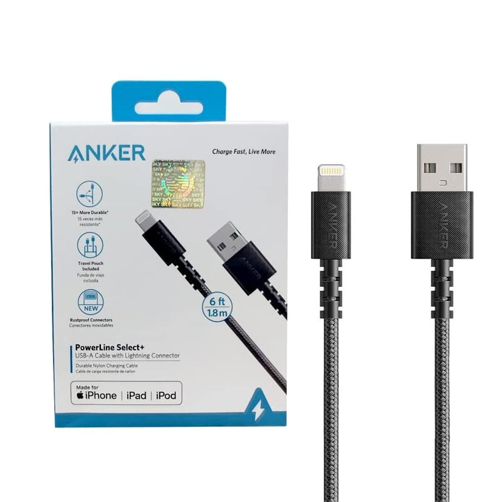 Anker PowerLine Select+ USB-A to Lightning Cable, Fast Charging, 6ft (1.8m) - A8013H12 Anker PowerLine Select+ USB-A to Lightning Cable, Fast Charging, 6ft (1.8m) - A8013H12