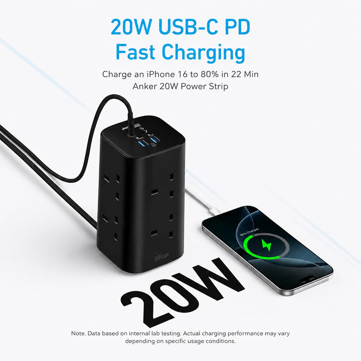 Anker 12-in-1 Multi-Device Power Strip 20W Power Strip with USB-C PD Fast Charging on a white background