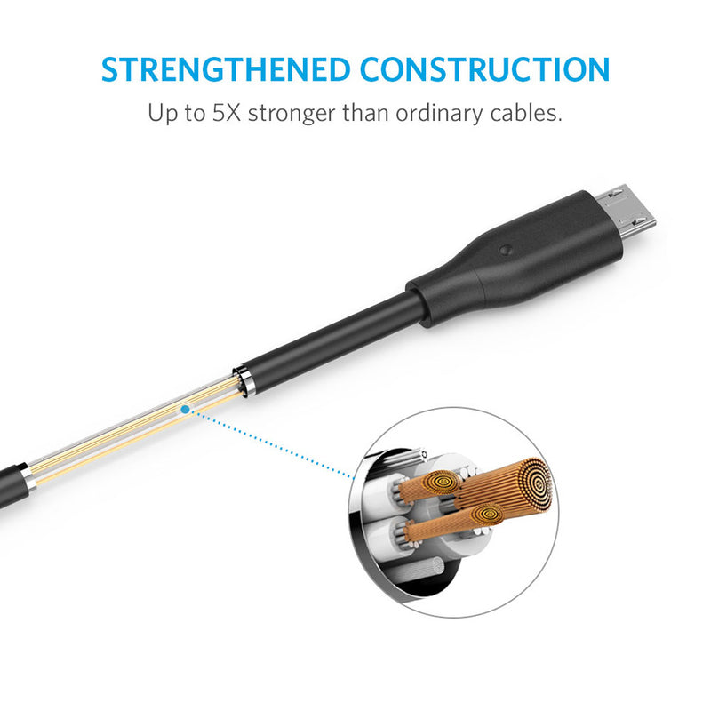 Anker Powerline Micro USB Cable, 0.9 meters, lasts up to 5 times longer than conventional cables