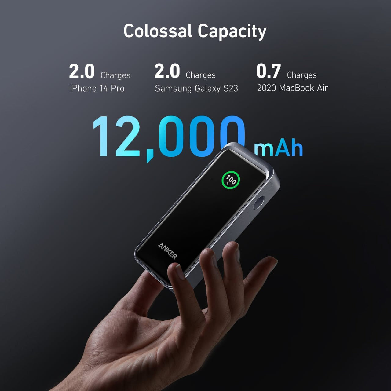 A Person is Holding Anker Prime 12,000 mAh Power Bank (130 W) -A1335011.