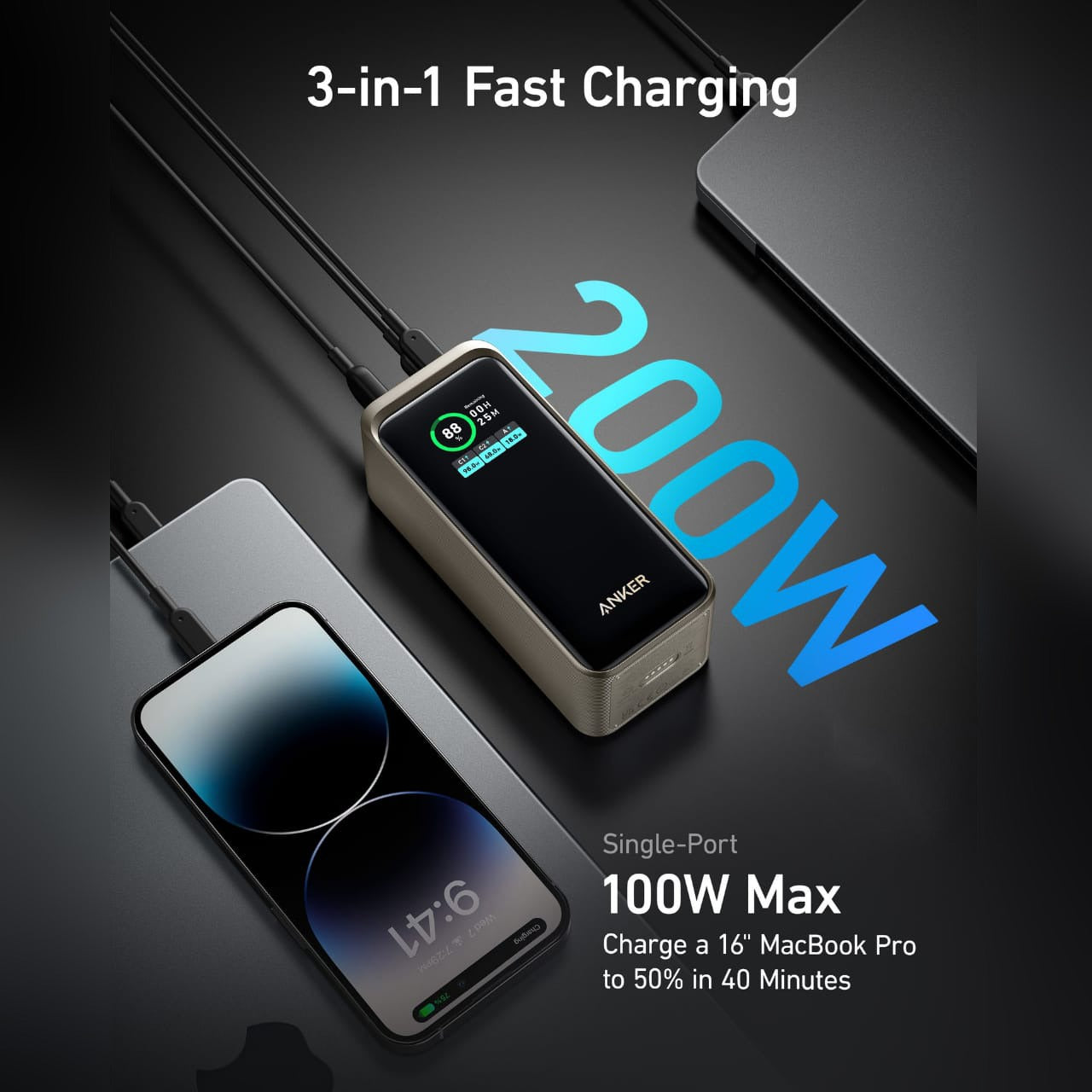 Anker Prime 20,000 mAh Power Bank (200W), Multi-Device Fast Charging -