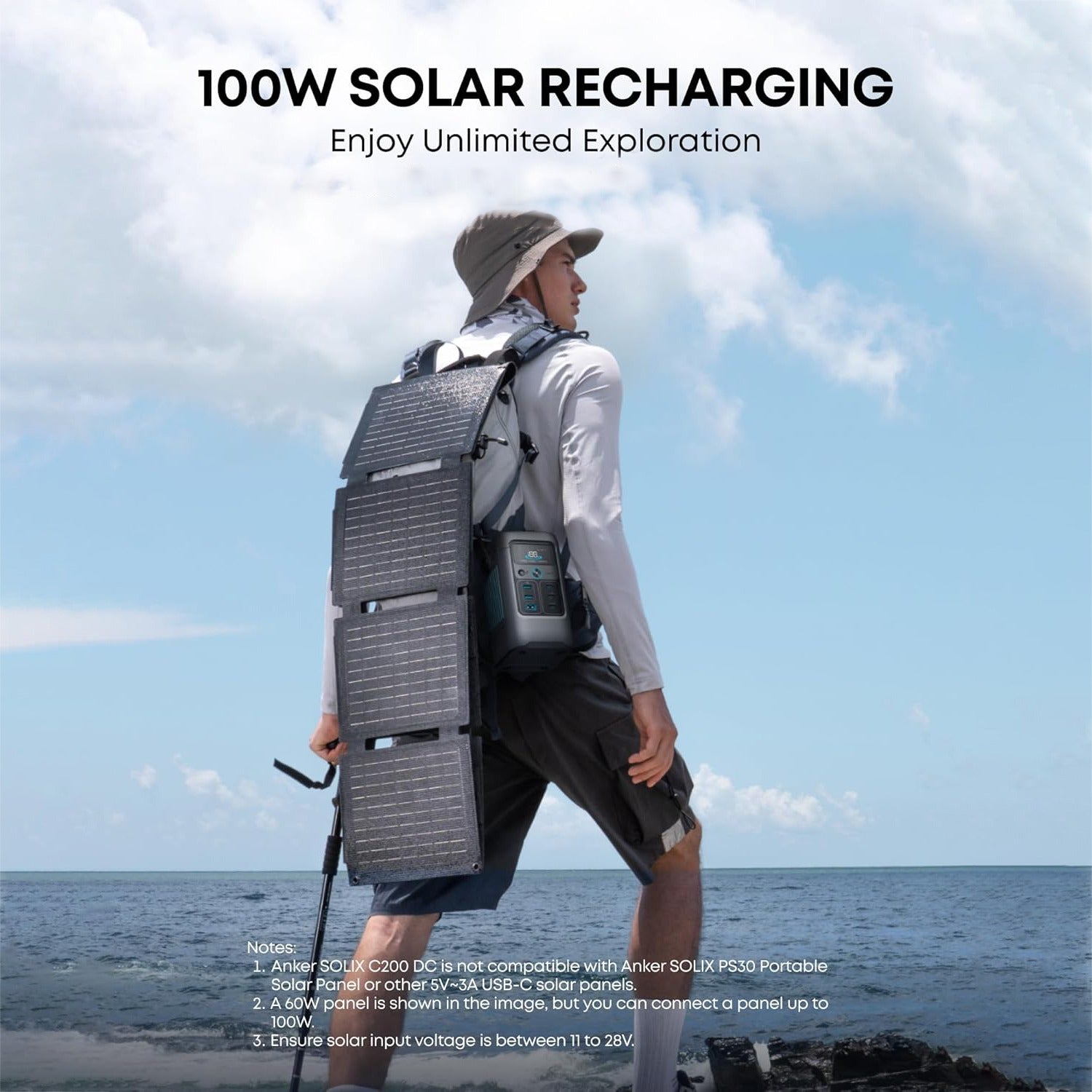A Person is Carrying Anker SOLIX C200 DC Portable Power Station While Hiking.