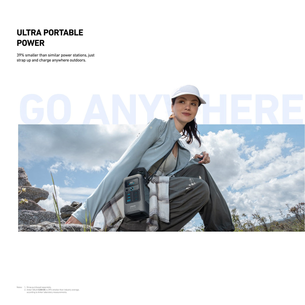 A Woman is Carrying Anker SOLIX C200 DC Portable Power Station While Hiking.