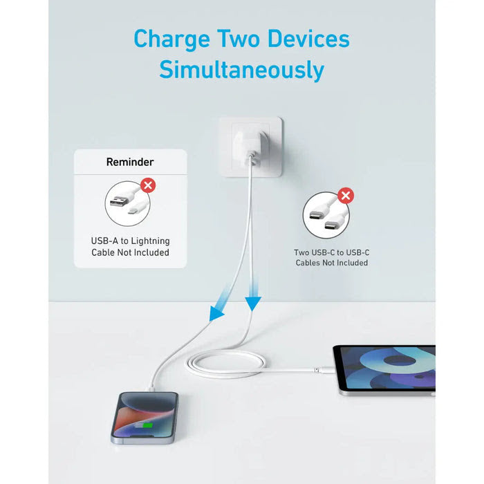 Mobile and Tablet is Connected to Anker Select Charger (20W, 2-Port).