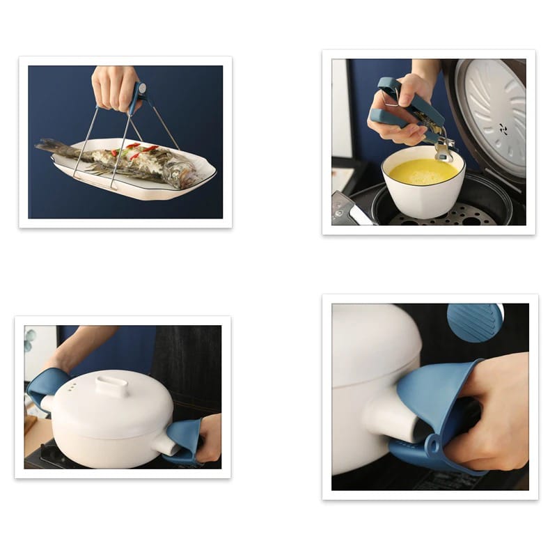 A Person is Using Anti-scald Dish Clip Set Kitchen Gadgets