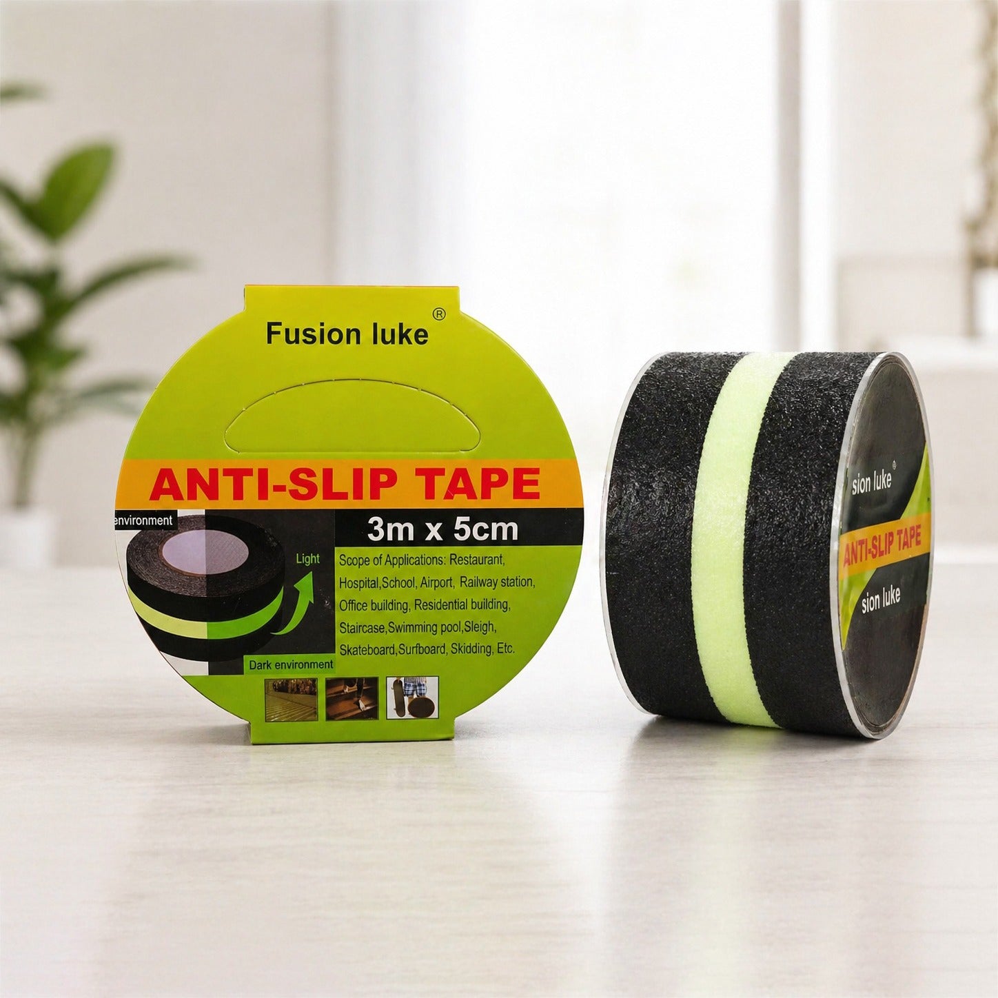 Anti-slip tape with packaging on a light surface