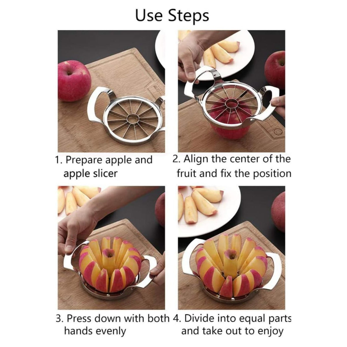 A Person is Demonstrating Usage Steps Of Apple Cutter Slicer Corer.