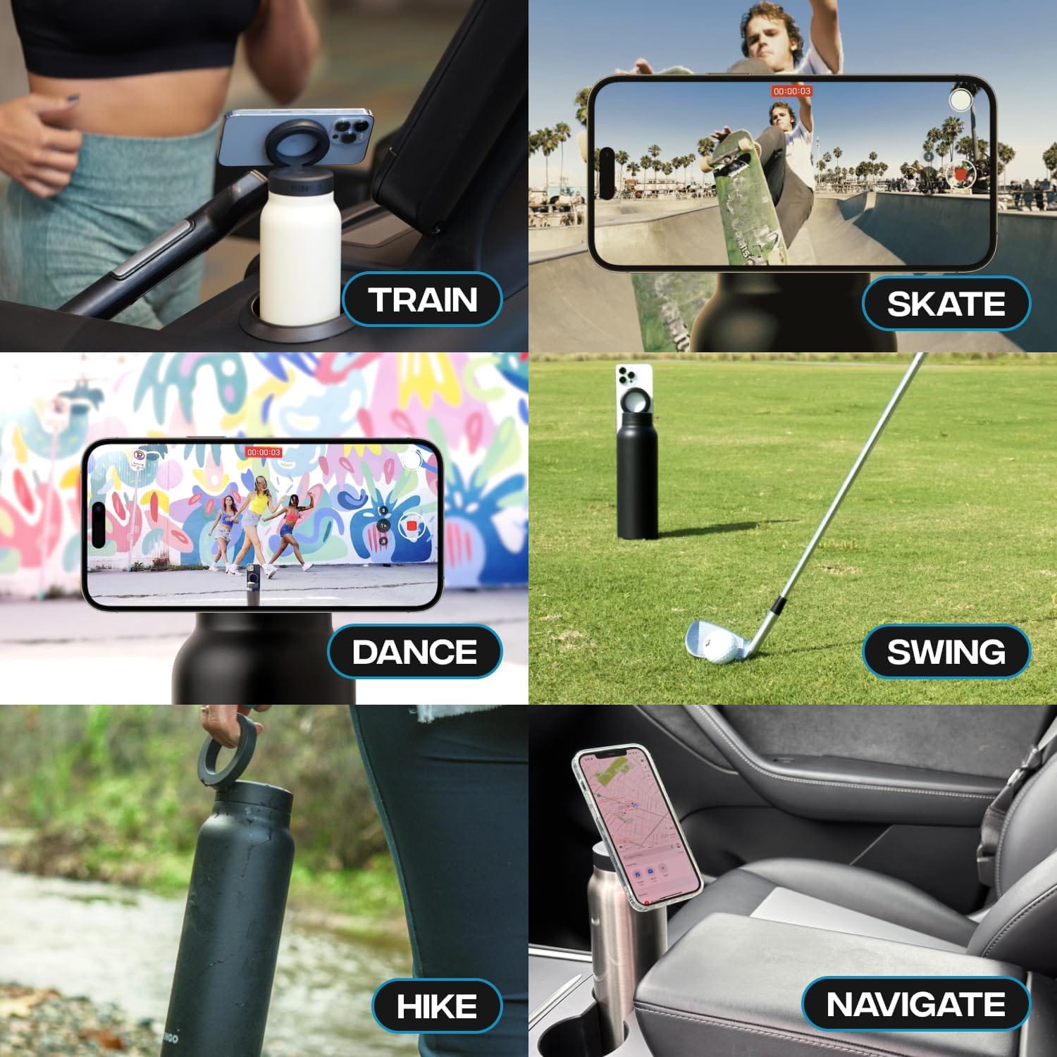 Application Of Stainless Steel Vacuum Water Bottle With MagSafe Magnetic Phone Holder.